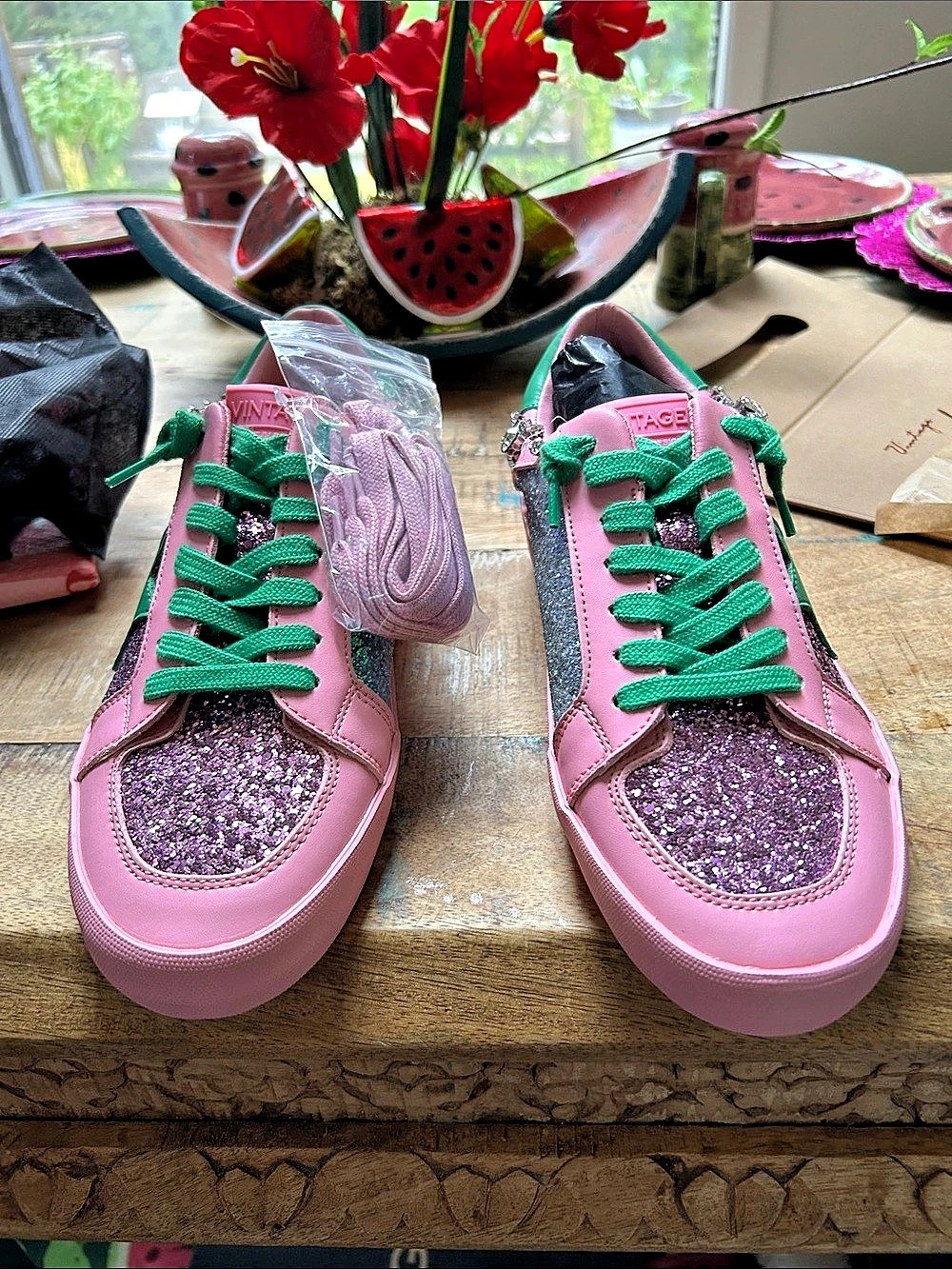Vintage Havana Pink & Green Rhinestone Sneakers